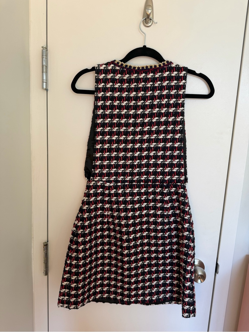 Zara Black Red White Tweed Button-Front Dress with Gold Trim - Picture 2 of 3